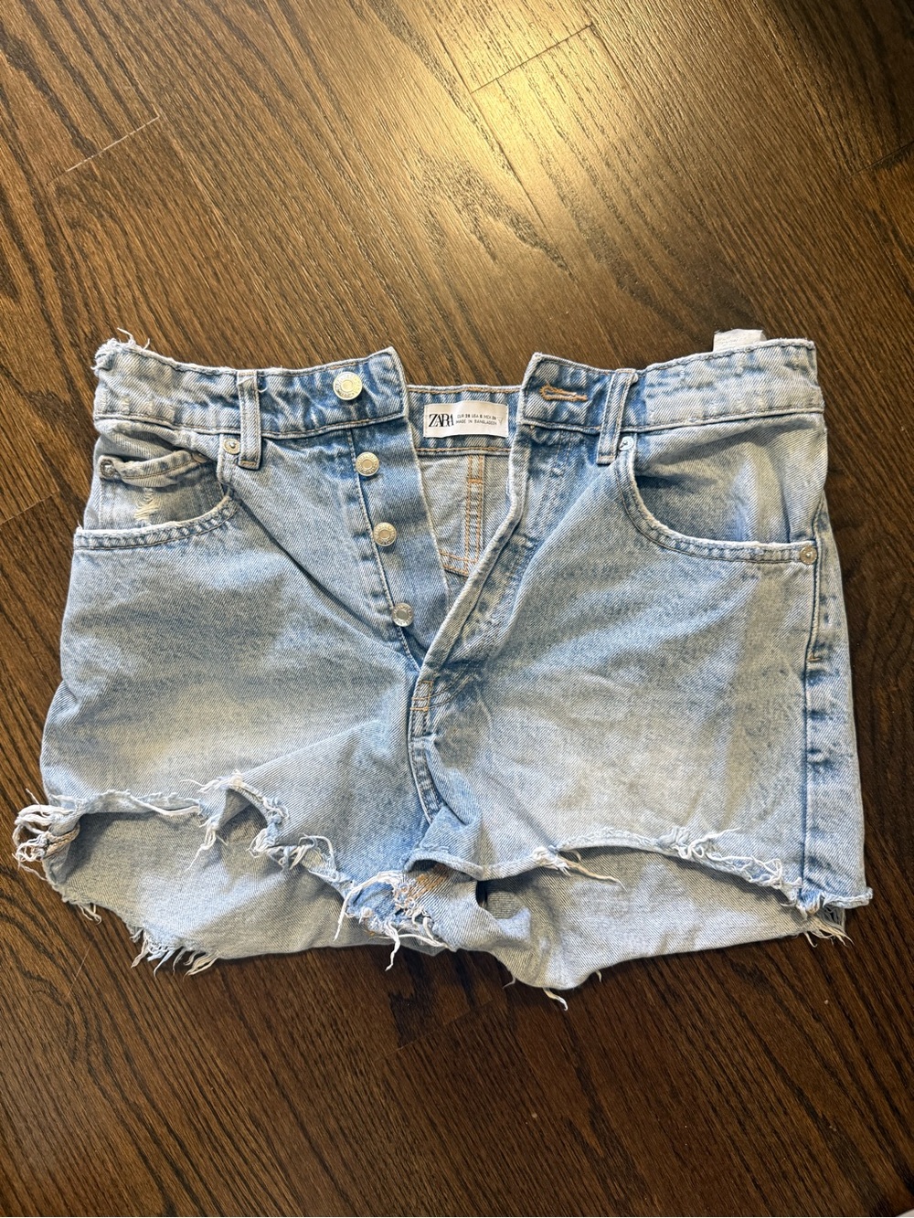 Zara Light Blue Distressed Denim Shorts